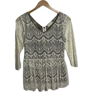 Alter’d State Lace Overlay 3/4 Sleeve Peplum Blouse Women’s Size Small